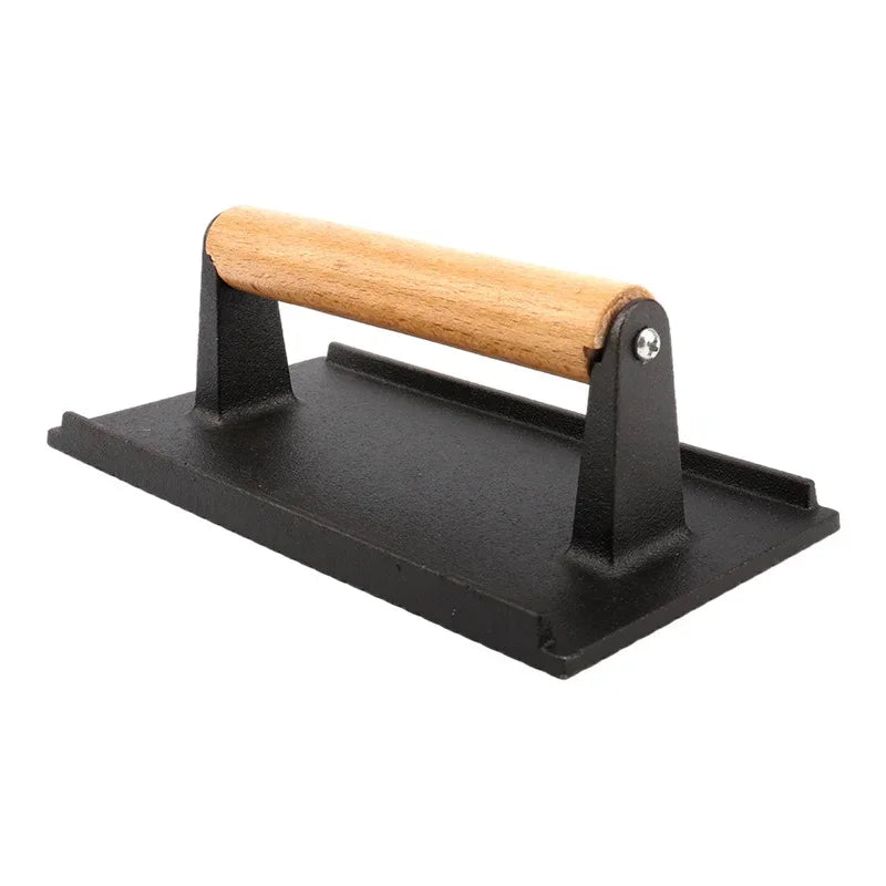 Kitchen Heavy Cast Flat Iron Steak Weight/Bacon Press with Wooden Handle, Heavy-Weight Grill Press Commercial Grade Burger